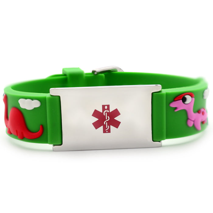 Green Dinosaur Medical ID Bracelet