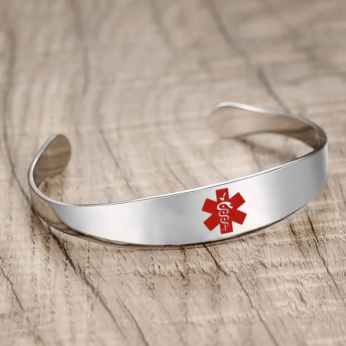 Mihi Stainless Cuff Medical ID bracelet - Diabetes NZ Colab